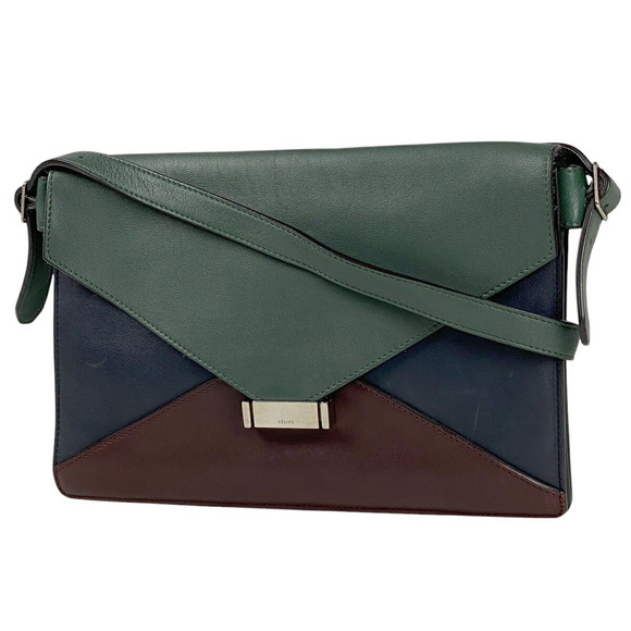 Celine Green Blue Leather Shoulder Bordeaux Bag Navy - Picture 1 of 7